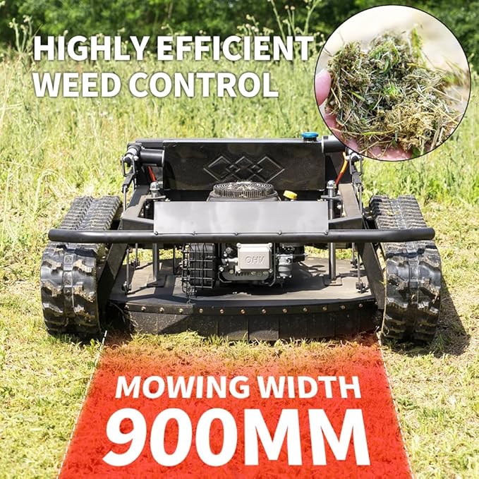 Lawn Mower, Remote Control Lawn Mower, Small Crawler Oil-Electric Hybrid Four-Wheel Drive Lawn Mowing and Weed Whacker, All Terrain Grass Cutter Yard Mower, 65° Climbing (SKD-608-90)