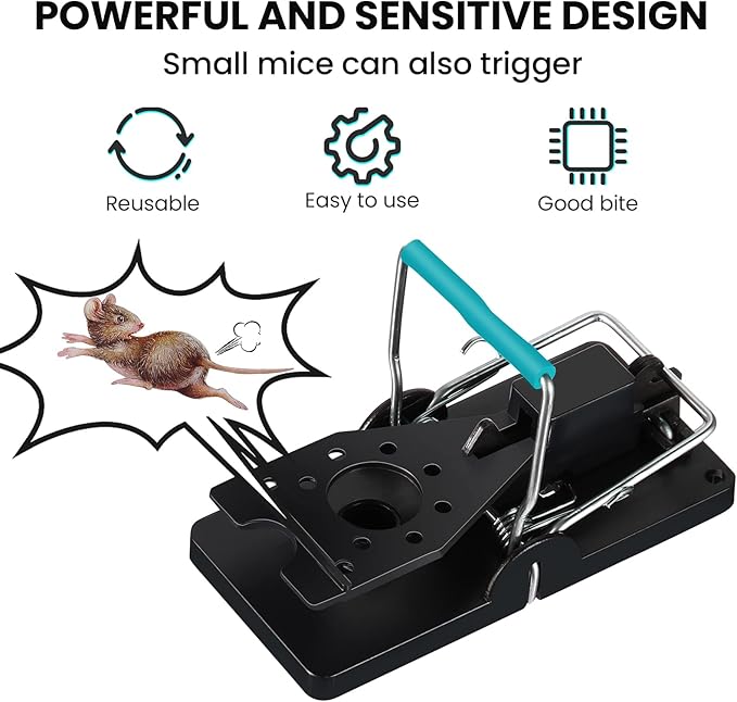 Qualirey 24 Pcs Plastic Mouse Rat Traps House Indoor Quick Effective Safe for Warehouse Garden Kitchen 3.86 x 1.81 x 2.17 Inch (Black,Blue)