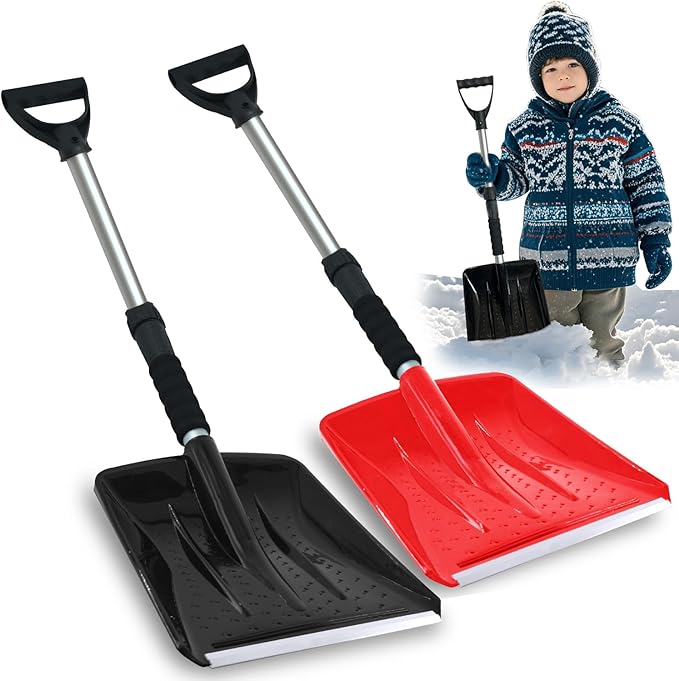 2pcs Kids Snow Shovels, Heavy Duty Adjustable Snow Shovel, 27" & 34” Length