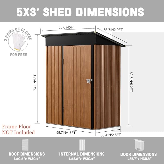 3x5FT Outdoor Storage Shed, Metal Garden Shed with Updated Frame Structure & Lockable Door, Large Tool Shed for Backyard, Patio,Lawn,Utility & Bike Storage