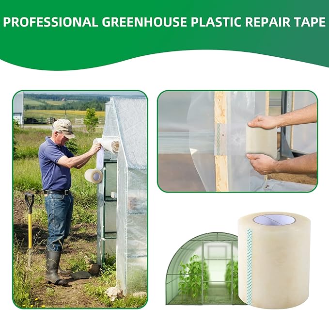 Greenhouse Repair Tape, 6.3 mil Thickness Greenhouse Plastic Tape, Clear UV Resistant Greenhouse Sheeting Coverings Film Tape(6inX213ft)