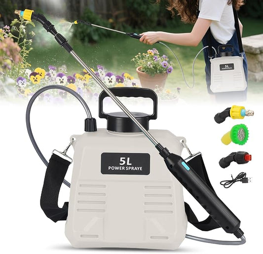 Battery Powered Sprayer 1.35 Gallon, Upgraded Electric Garden Sprayer with 3 Nozzles & 4 Spray Modes,Rechargeable Handle, Retractable Wand and Adjustable Shoulder Strap for Weed Killer, Lawn, Yard