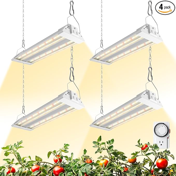 Barrina TX18 1FT Grow Light, 72W(4 x 18W, 360W Equivalent), High PPFD, Full Spectrum with 660nm Red LEDs, Grow Light Strip for Indoor Plants with On/Off Switch, Mechanical Timer, Linkable, 4 Packs