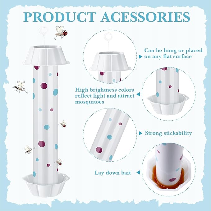 12 Pcs Sticky Fly Trap Fly Stick Indoor Outdoor Long Lasting Adhesive Fly Catcher with Hanging Hook for Wasps Gnats Bugs Insects Moths Fruit Flies Mosquitoes Spiders Fleas (White)