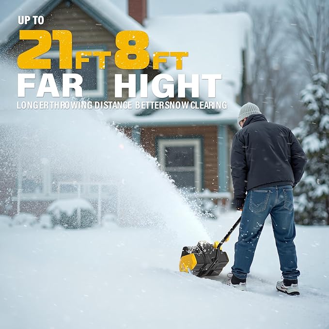 12-Inch Cordless Snow Shovel, 20V Snow Blower With LED Light,Electric Snow Thrower with Directional Plate&Adjustable Handle, 21ft Throwing Distance,12"x6" Clearing Path (4.0Ah Battery included)