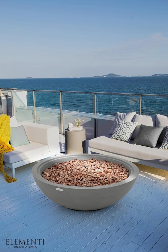 Rose Bowl Concrete Fire Pit 48" x 48" Outdoor Patio Firepit Includes Lava Rocks Modern Fire Pits & Outdoor Fireplaces for Garden, Deck, Indoor & Outdoor Heating