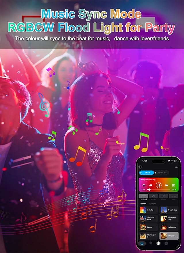 T-SUN RGB Flood Lights Outdoor, 600W Equivalent Color Changing Landscape LED Light with APP Control, Waterproof Floodlight with 16 Million Colors, Timing, Music Sync (RGB-APP Control, 60W-2Pack)