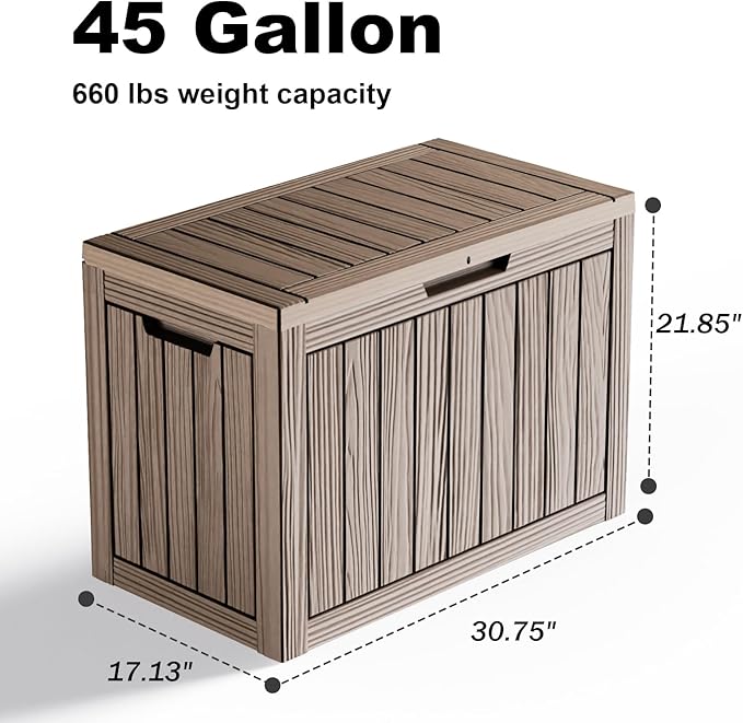 45 Gallon Outdoor Storage Box – Resin Deck Box with Lockable Lid, Waterproof Patio Furniture Storage for Tools, Garden & Yard Organization