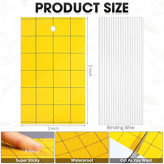 Qualirey 100 Pcs Yellow Sticky Trap for Gnats 3 x 5'' Dual Side Sticky Fruit Fly Trap with Tie Plant Sticky Trap for Flying Insect Fungus Bugs Flying Sticky Trap Sticky for Indoor Outdoor