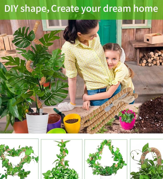 LEMGUBKP 55 Inch Moss Pole, Bendable Moss Pole for Plants Monstera, Moss Poles for Climbing Plants Indoor, Coir Plant Pole Sticks Support Stakes for Potted Plant