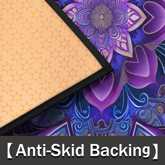 cfpolar Beautiful Mandala Blue Flowers Half Round Semicircle Mat, Non Slip Soft Area Rug for Front Door Indoor Entrance Wear Resistant Welcome Mat for Garage Patio Home Decor 24 x 36 in