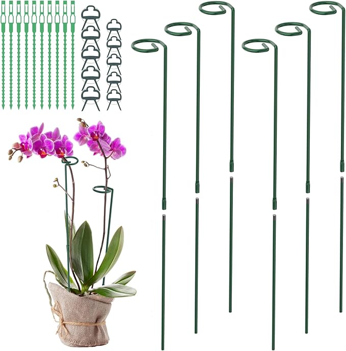 Plant Stakes for Indoor Outdoor Plants, 6 Packs 31.5 inches Plant Support Stakes with Twist Ties and Clips, Climbing Plant Sticks Garden Flower Stakes Support Hoops for Tomato, Pepper, Peony