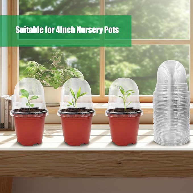 50 Pack Clear Plant Pot Domes, Transparent Seedling Domes Compatible with 4 Inch Seed Starter Pots for Indoor Outdoor Gardening(50Pcs, Clear)