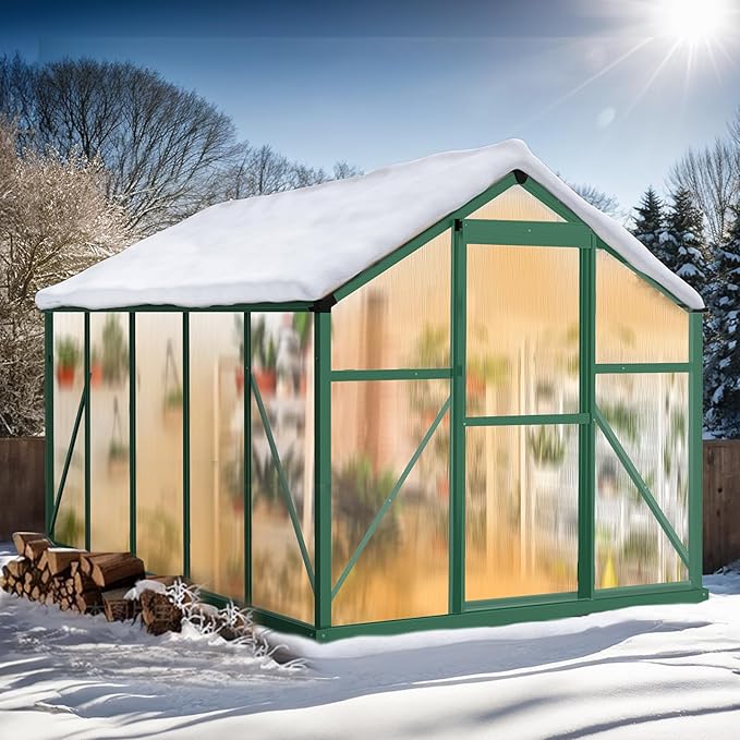 6x10 FT Greenhouse for Outdoors, Heavy Duty Polycarbonate Panels with 5 Roof Vents, Aluminum Large Walk-in Greenhouse for Outside Garden Backyard, Easy Setup, Green