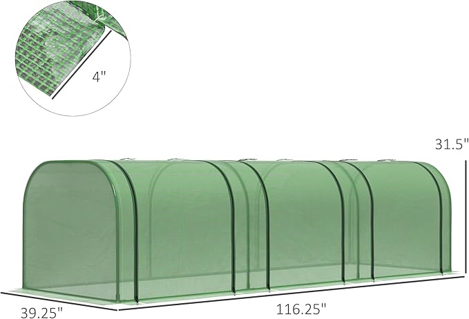 Outsunny 10' x 3' x 2.5' Mini Greenhouse, Portable Tunnel Green House with Roll-Up Zippered Doors, UV Waterproof Cover, Steel Frame, Green