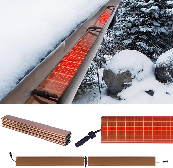H&G lifestyles 24ft Gutter Heater for Roof,Prevent Ice Dams for Roofs and Gutters, Aluminum Panels with Self-Regulating Heating Cable, Freeze Protection for Gutter Valley, Easy to Install,12pcs
