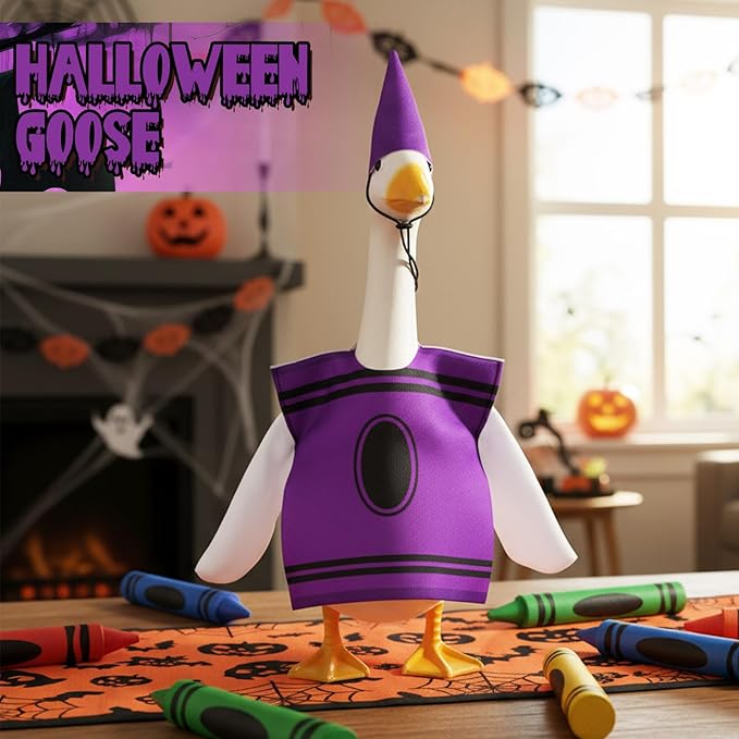 Geyoga Halloween Porch Goose Outfit 23" Classroom Goose Clothes Fall Lawn School Garden Patio Yard Outdoor Decorations(Purple,Crayon)