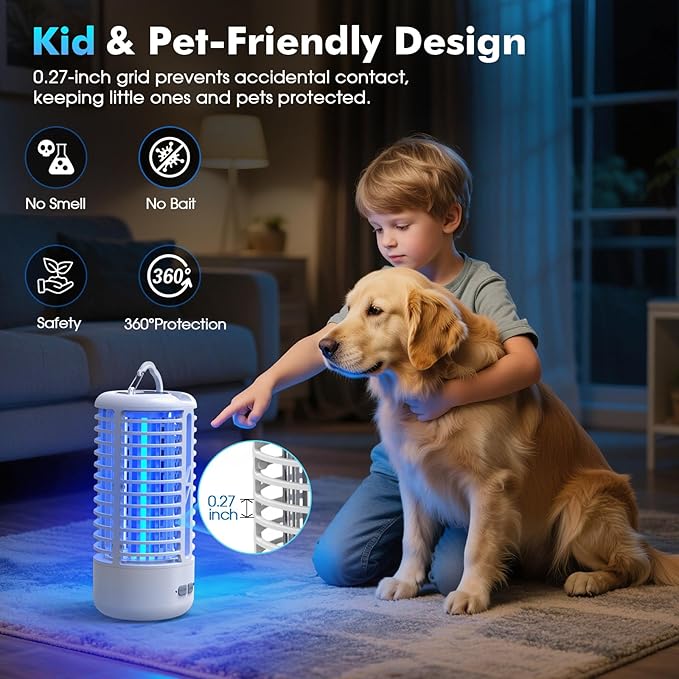 Rechargeable Bug Zapper, Portable Electric Mosquito Killer for Indoor & Outdoor, Fly Trap for Camping, Patio, Garden, Kitchen, and Porch(2 Pack, White)