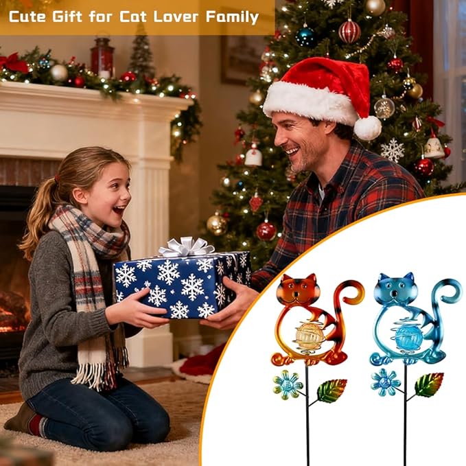 Solar Garden Lights Outdoor Decor,26.4''H Cat Figurine Lights,Waterproof Decorative Garden Stakes for Lawn Patio Pathway, Cat Lover Gifts for Mom Women Birthday Christmas