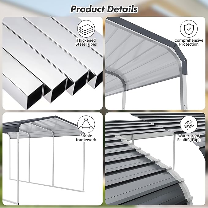 10X15FT Heavy Duty Carport,Carport with Galvanized Steel Roof and Frame,Upgraded Extra Large Metal Garage for Pickup, Car, Boatand Tractors,Trucks, and Tractors