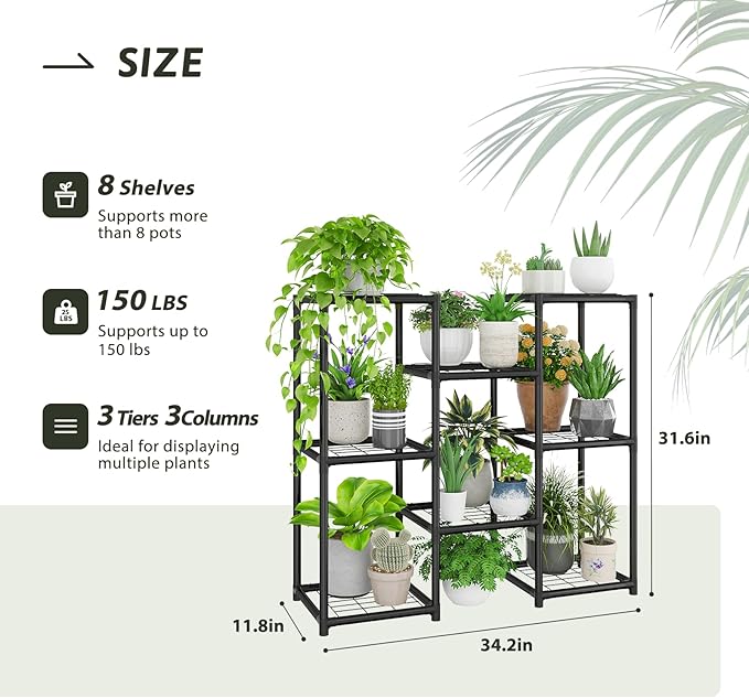 Plant Stand Indoor Outdoor Metal Plant Shelf 5 Tiers Corner Plant Rack for Multiple Plants Flower Holder for Patio Balcony Garden Black