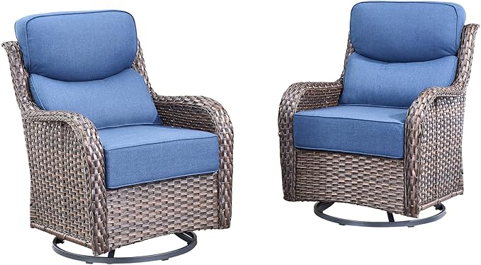 Luxury High Back Outdoor Swivel Rocker Patio Chairs with Side Table & 6-Inch Thick Cushions, 2 Pieces Patio Furniture Set for Porch, Balcony, Deck and Yard
