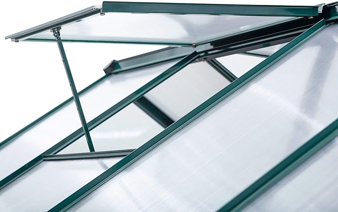 Outsunny 6' x 10' Greenhouse for Outdoors, Polycarbonate Greenhouse with Rain Gutter and Roof Vent, Aluminum Walk-in Green Houses for Outside for Patio Backyard Garden, Dark Green