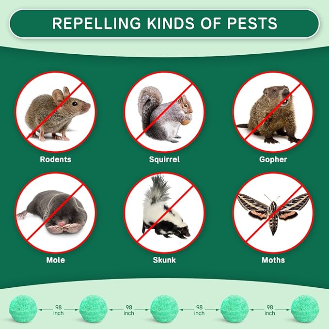 Rodent Mouse Repellent 14 Pack, Peppermint Oil Moth Balls for Mice Rats Deterrent, Natural Pest Control Mothballs for Rodents, Squirrels, Skunk, Mole, Gopher, Pets Safe, Indoor and Outdoor Use