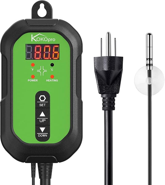 Digital Heat Mat Thermostat Controller for Seed Germination, Reptiles and Brewing Breeding Incubation Greenhouse, 40–108 ºF 1000W for Seedlings, Germination, Incubation and Fermentation