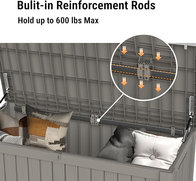 Mars Villa 119 Gallon Outdoor Storage Box, Large Resin Deck Box Waterproof, Storage Bin for Outside Patio Furniture Cushions, Pool Supplies, with Hydraulic Hinge, UV Resistant and Weatherproof, Greige