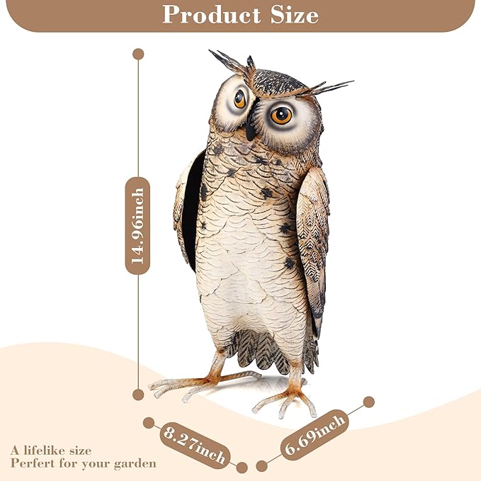 Shorayn Metal Owl Decor Garden Statue Outdoor Bird Yard Art Sculpture for Home Porch Patio Lawn Yard Decoration,Housewarming Birthday Gifts for Women