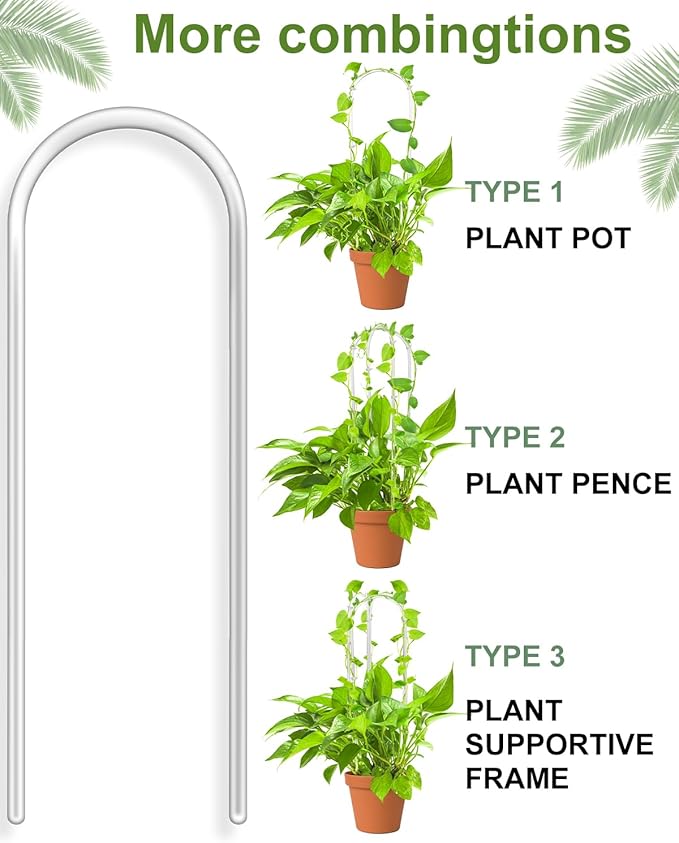 16 Inch U-Shaped Acrylic Plant Trellis, 2 Pcs Extended Hoya Trellis for Supporting Potted Climbing Plants, Small Houseplant Trellis Garden Accessory for Potted Ivy Indoor Outdoor