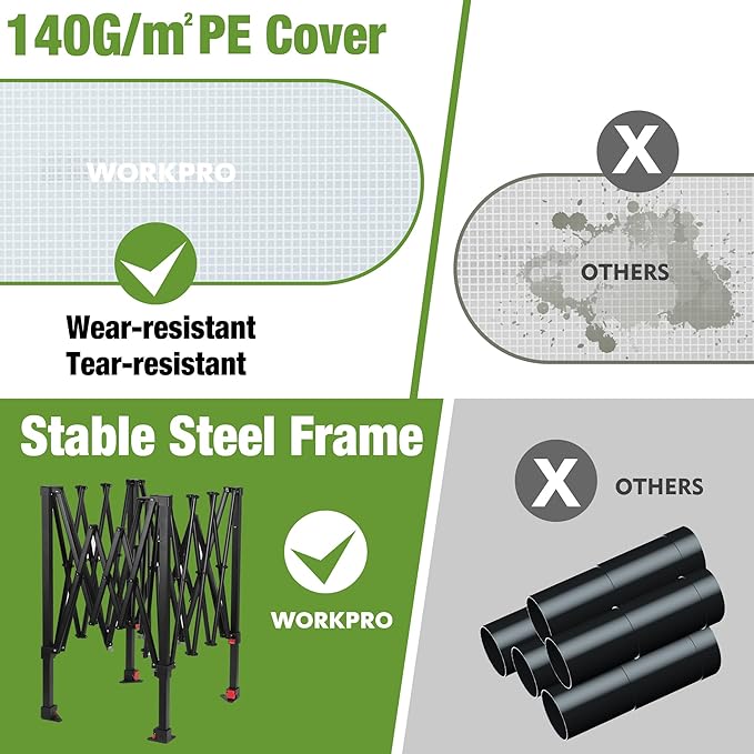 WORKPRO Greenhouse, 94" x70" x98" Instant Pop-up Heavy Duty Gardening Green House Canopy with Robust PE Cover, Indoor Outdoor Plant House Shed with Roll-up Entry Doors and 2 Screen Windows