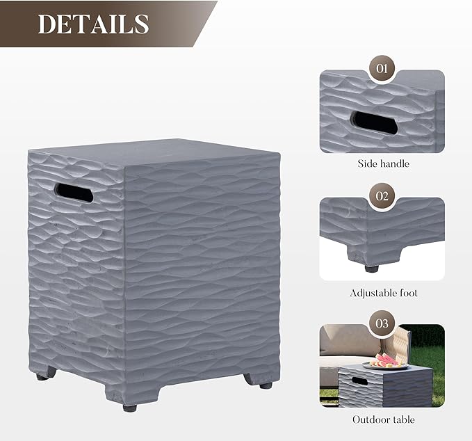 Cosiest Propane Fire Pit with Tank Cover for Outside, 35 in Round Gas Fire Pits for Outdoor Patio, CSA Certified, 50000 BTU Concrete Rectangle Base with Rain Cover, Free Lava Rocks