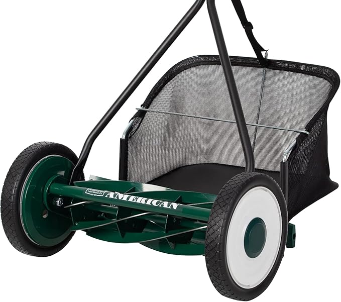 American Lawn Mower Company 1725-16GC 16-inch 7-Blade Reel Mower with Grass Catcher, Specialty Grass Mower, Green