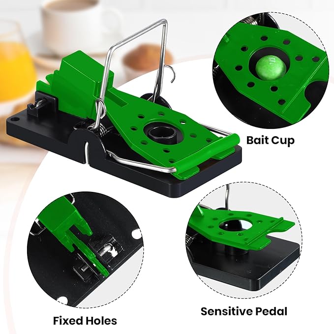 Qualirey 24 Pcs Plastic Mouse Rat Traps House Indoor Quick Effective Safe for Warehouse Garden Kitchen 3.86 x 1.81 x 2.17 Inch (Black,Green)