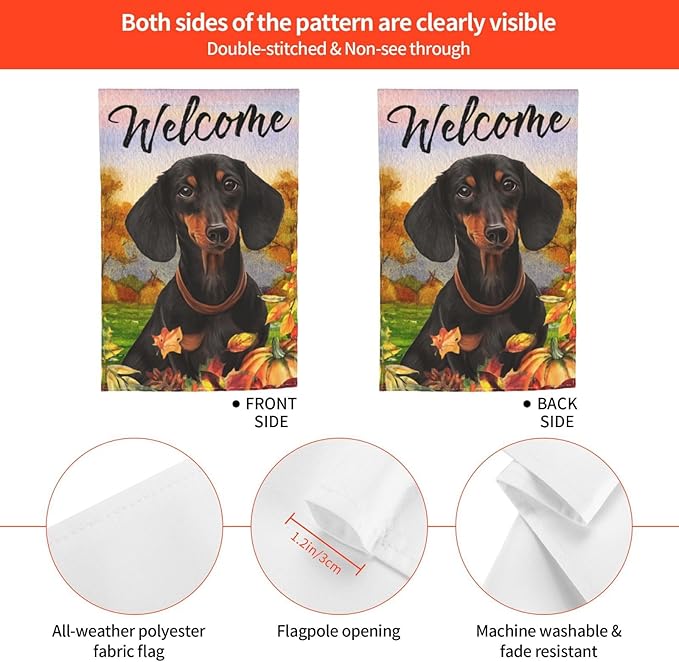 Dachshund Fall Pumpkin Fall Dog Garden Flag Welcome Party Outdoor Outside Decorations Picks Home House Garden Yard Decor 12x18 Inch
