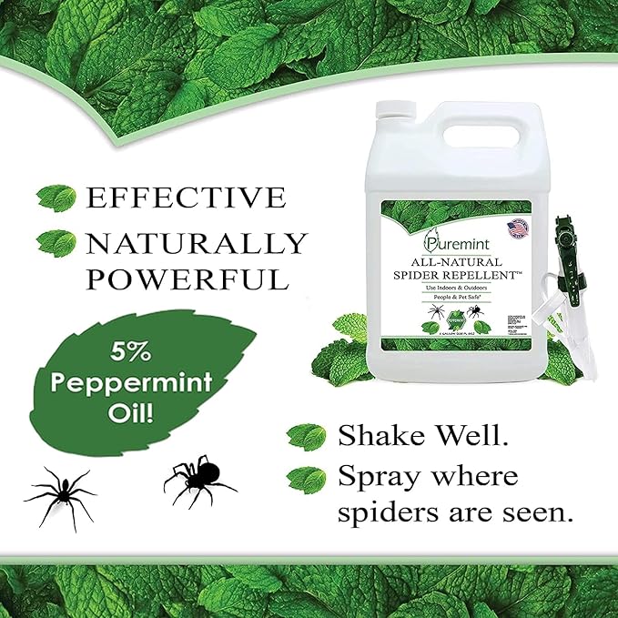 Puremint Spider Repellent, Natural 5% Peppermint Oil Spray, Kills & Deters All Types of Spiders and Insects, Indoor and Outdoor Use, 16 fl oz Pint