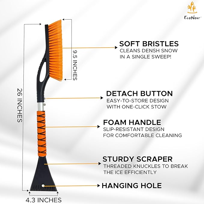 EcoNour Truck Windshield Cover for Ice and Snow (74"x43") | Snow Brush and Ice Scrapers for Car (1 Pack) with Scratch Free Bristle Head | Winter Car Kit for Pickup Trucks, Fullsize SUVs