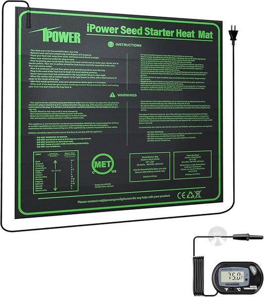iPower 20" x 20" Durable Waterproof Seeding Heat Mat with Digital Thermometer for Providing Reliable Warmth for Indoor hydroponic Plant Germination