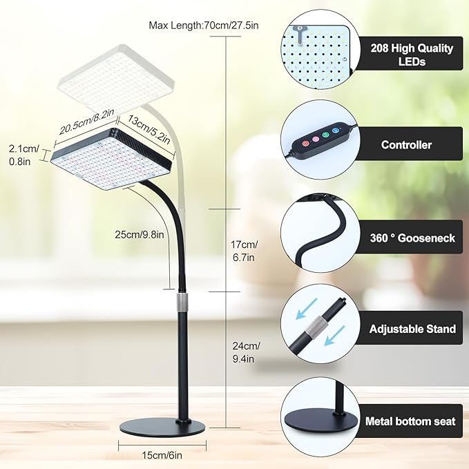 Tabletop Grow Light, Orchbloom Grow Lights for Indoor Plants 25W, Natural Sunlight Full Spectrum Plant Growing Lamps for Houseplants & Bonsai, 4/8/12 Hr Timer Plant Light Auto On/Off Everyday