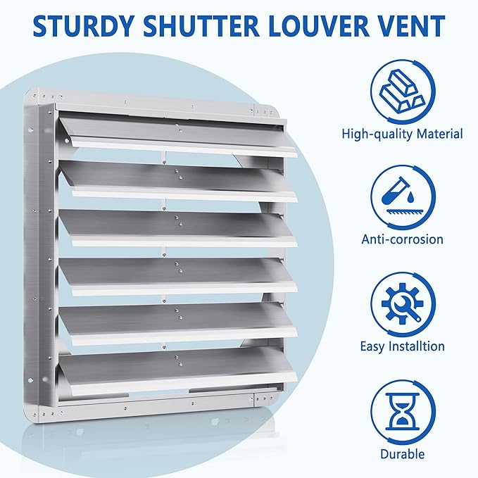 24 Inch Galvanized Shutter Exhaust Louver Vent, Automatic Gravity Shutter Louver Vent for Home Attics, Workshops, Barn, Greenhouse (Motor&Blades are not Included)