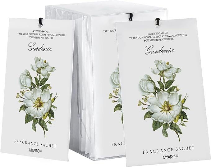 MYARO Scented Sachet House Air Freshener - 12 Pack Long Lasting Gardenia Fragrance Deodorizer for Home Closet Drawer Car