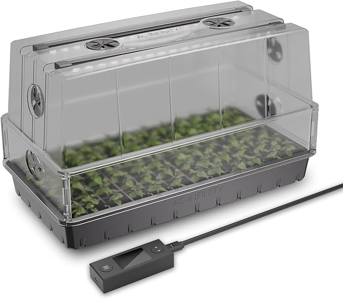 AC Infinity Heavy-Duty Large Humidity Dome w/Full Spectrum LED Grow Light Bars, Samsung LM301H EVO Diodes, Drip Tray, 6x12 Cell Seed Tray, 3mm Thick Dome, Vented Extension Panels, for Seed Starting