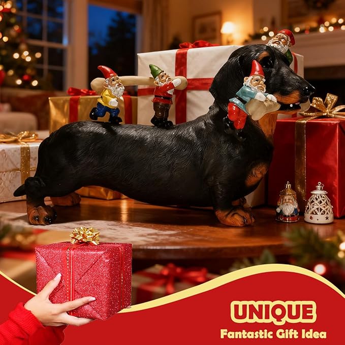 Sunthus Dachshund Garden Gnomes Statues Outdoor Funny Decorations Yard Weiner Decor