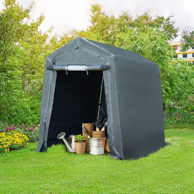 ADVANCE OUTDOOR 6x8 ft Outdoor Portable Storage Shelter Shed with 2 Roll up Zipper Doors & Vents Carport for Motorcycle Waterproof and UV Resistant Portable Garage Kit Tent, Gray