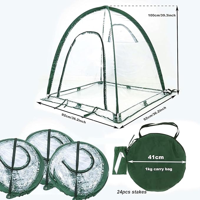 Porayhut Pop Up Greenhouse Cover Flower House,Pack of 3,Mini Gardening Plant Sunshine Room,Backyard PVC Cover for Cold Frost Protector Gardening Plants