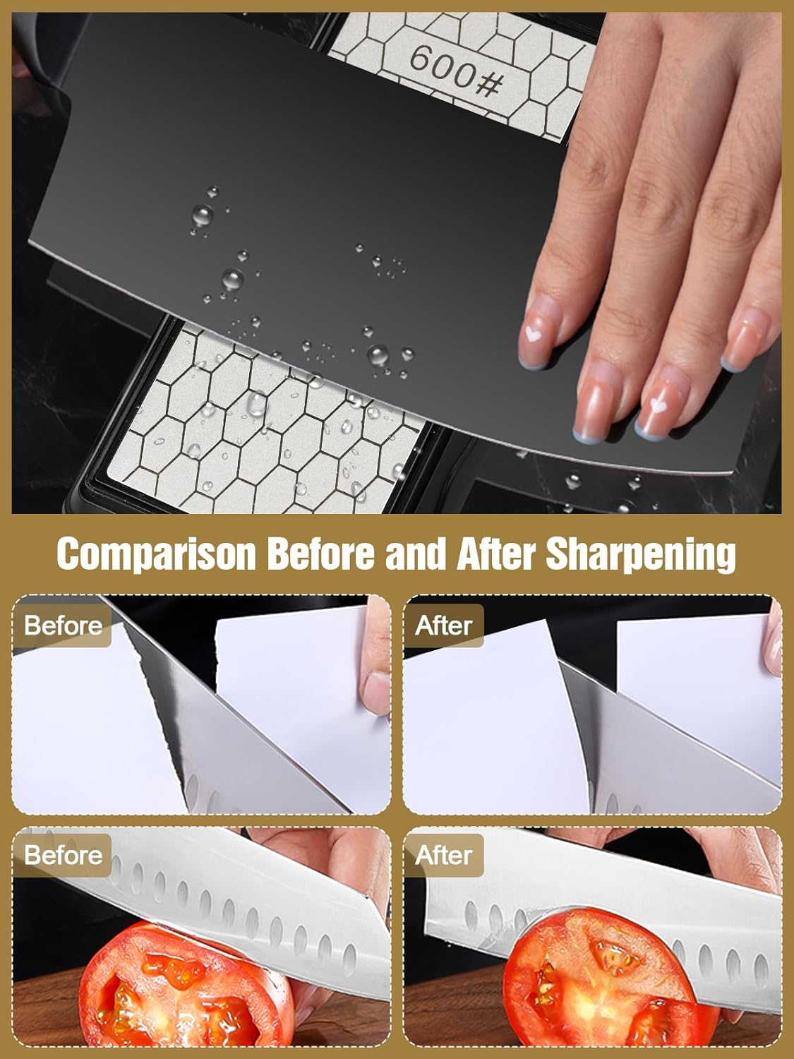 Double-Sided Diamond Sharpening Stone, Kalolary Knife Sharpener Stone Whetstone Honeycomb Surface Plate with Non-slip Base for Scissors Knives Outdoor Kitchen Sharpen Tools (600/1200 Grit, 150 x 63mm)