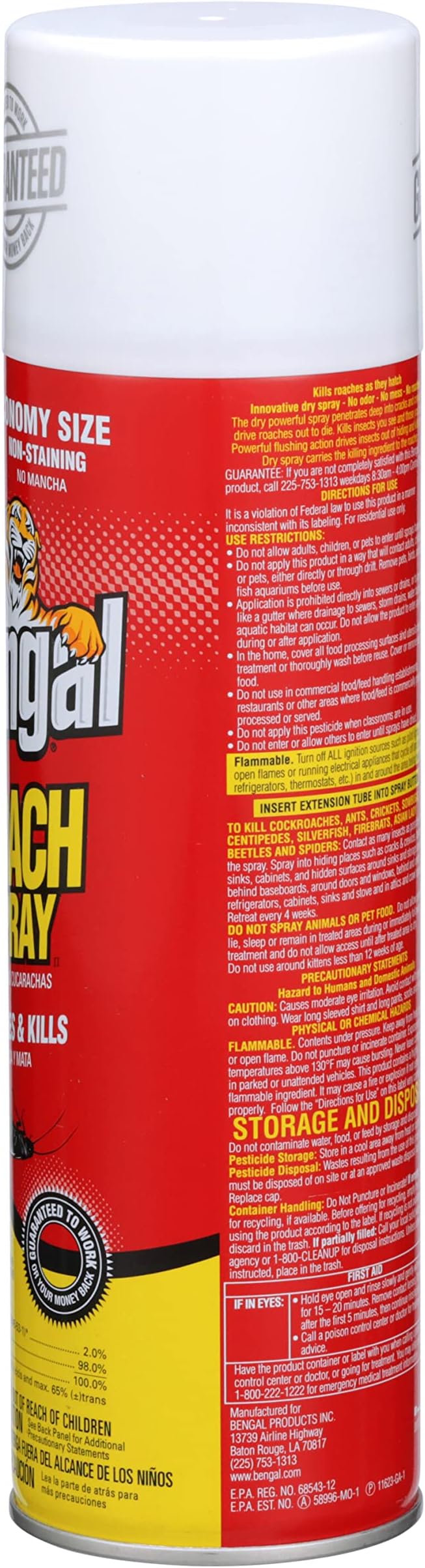 Bengal Roach Spray, Odorless Stain-Free Dry Spray, 2-Count, 16 Oz. Aerosol Cans