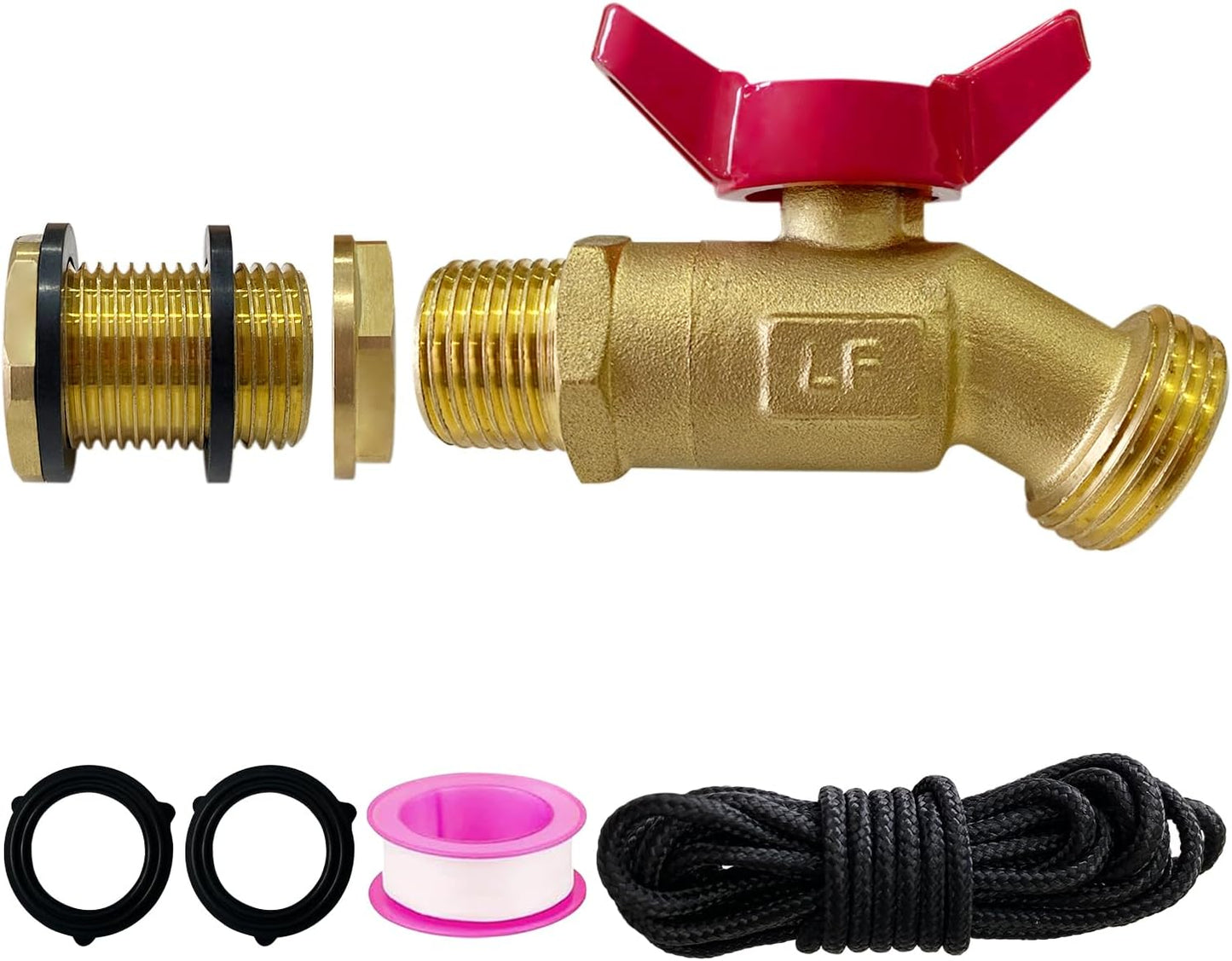 Rain Barrel Spigot Kit 3/4" GHT Lead-Free Compliant Brass Garden Hose Valve+Brass Garden Hose Bulkhead Fitting for Rain Barrels Aquariums Water Tanks Tubs Pools Spigot
